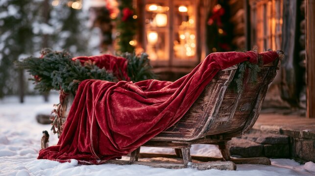 Santa Claus's sleigh outside a house covered in snow