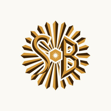 Geometric Sunburst Emblem With Initials S B Minimalist Design