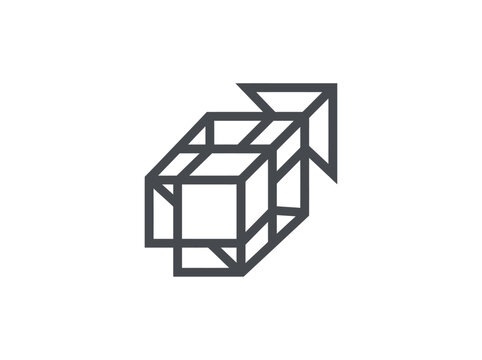 Geometric Cube With Upward Arrow Logo Design Concept