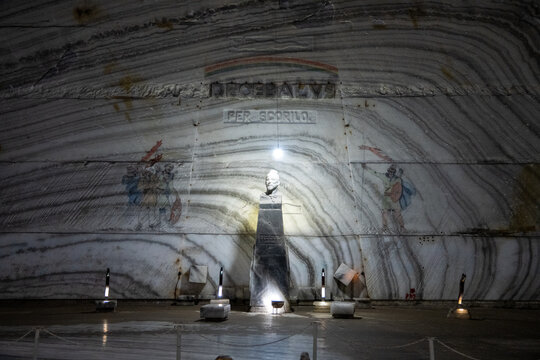 Slanic, Romania - 5 Nov 25: Decebalus Monument in Mina Unirea Salt Mine