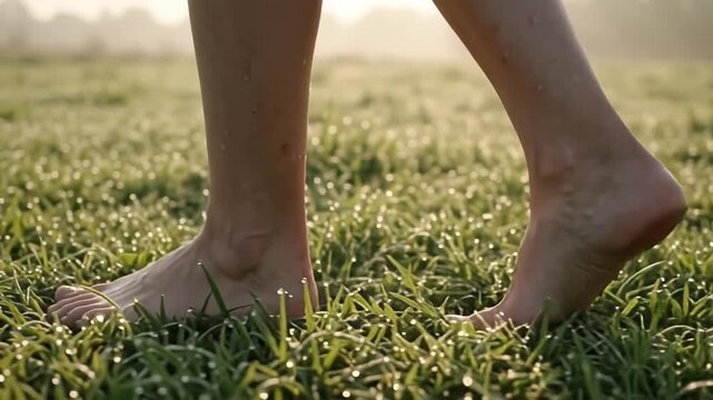 Walking on grass in the morning light