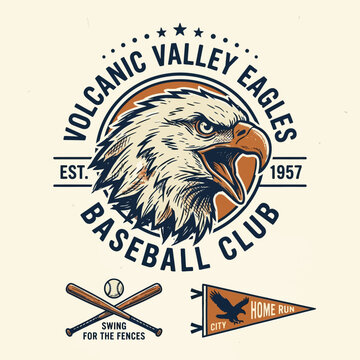 Vintage Volcanic Valley Eagles Baseball Club Emblem Design