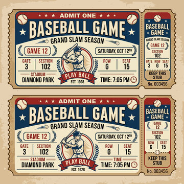 Vintage Baseball Game Tickets Admitting One To Grand Slam Season