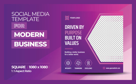 Purple Creative Innovation and Business Purpose Flyer Template and Square Social Media Post Ads.