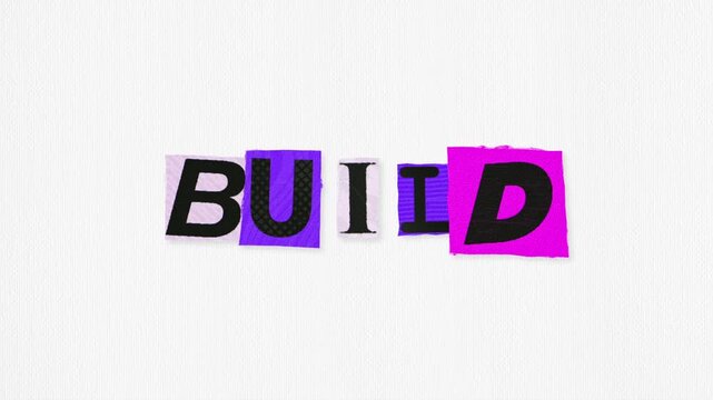 Build cut-paper typography loop on white textured paper