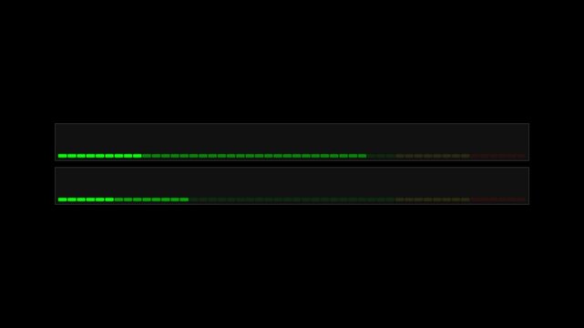 Audio visualizer display with glowing green, yellow, and red digital sound level meter bars pulsing dynamically on a dark background for music production and sound engineering projects