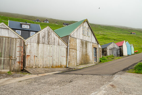 boat houses in village of Sumba on island of Suduroy in the Faroe islands