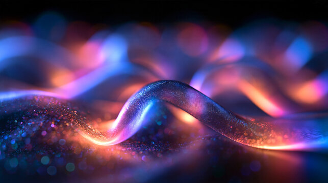 Glowing Abstract Wave with Futuristic Neon Light Particles