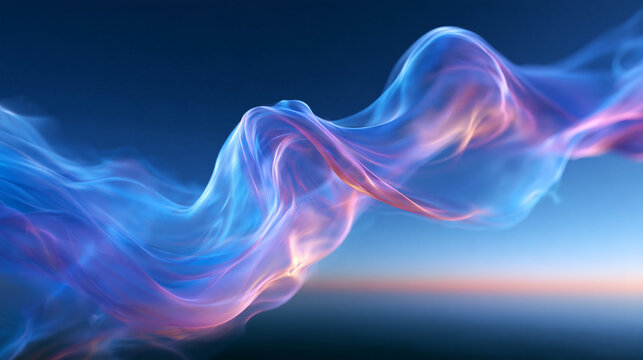 Abstract Colorful Smoke Wave Flowing on Blue Background