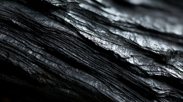 Close-up of Black Coal Texture and Stratified Layers