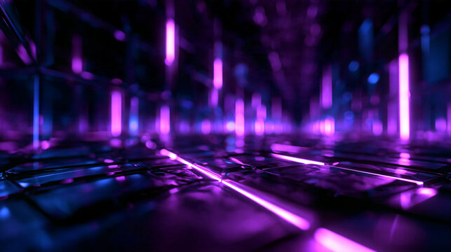 Futuristic Cyberpunk Neon Corridor with Glowing Purple Lights