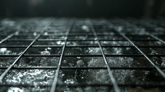 Metal Wire Grate Over Bubbling Water Surface