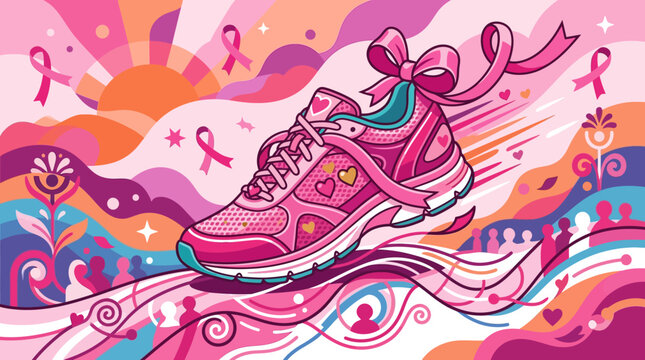 Pink Ribbon Running Shoe Celebrating Breast Cancer Awareness Movement