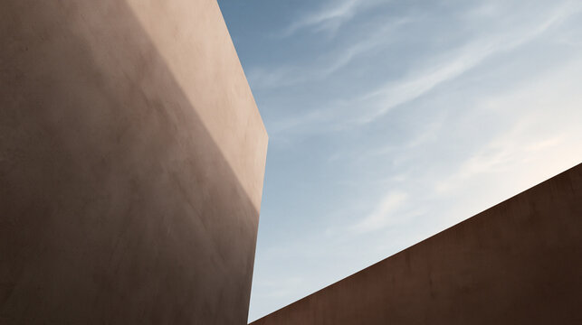 Minimalist Architectural Geometric Concrete Walls Against Blue Sky