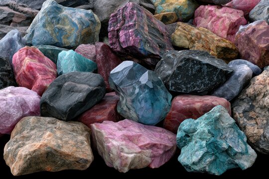 Vibrant assortment of polished and raw gemstones and minerals