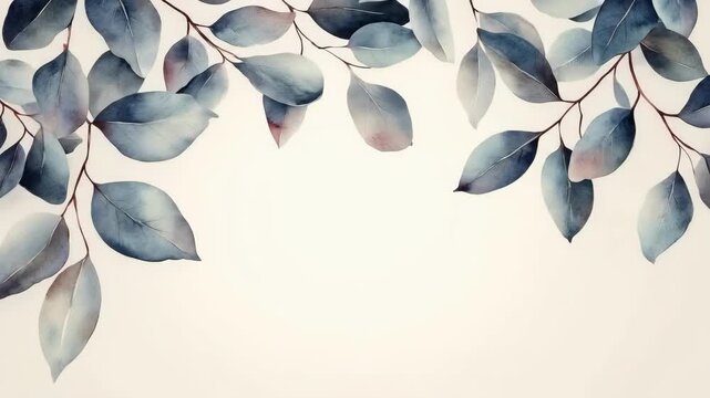 Elegant watercolor leaves with soft blue and pink hues on light background