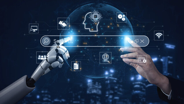 Artificial intelligence AI search concept enabling smarter discovery, recommendations to digital services and knowledge. Generative AI search engine algorithm provide user intent result. Corpus