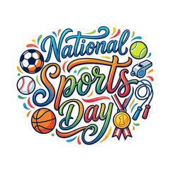 Fototapeta premium National Sports Day Celebrations Illustrated With Vibrant Typography And Iconic Equipment