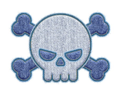 Funny Halloween Skull. Jeans Denim texture. PNG illustration isolated on transparent background.
