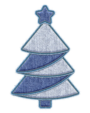 Christmas Tree. Jeans Denim texture. PNG illustration isolated on transparent background.	