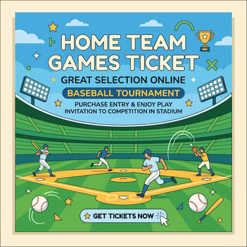 Exciting Baseball Tournament Home Team Games Ticket Invitation Graphic