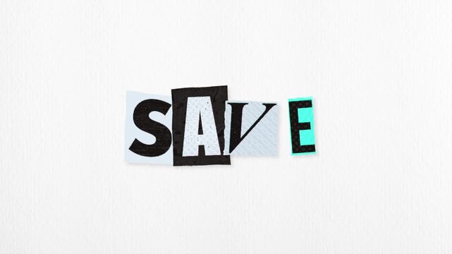 Save cut-paper typography loop on white textured paper