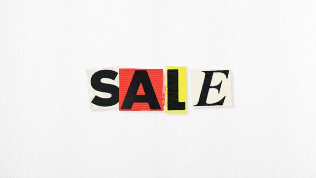 Sale cut-paper typography loop on white textured paper