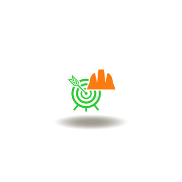 Vector illustration of target aim and hard hat. Symbol of scope of work.