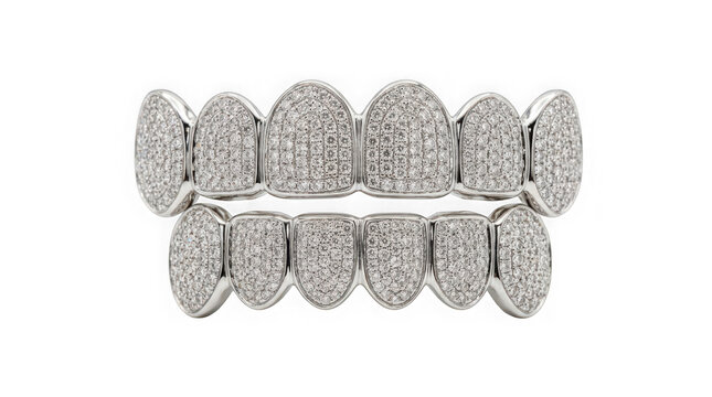 Luxury diamond grillz set for teeth isolated on transparent background
