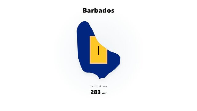 Animated map highlight of Barbados island silhouette with yellow eastern marker and soft motion glow