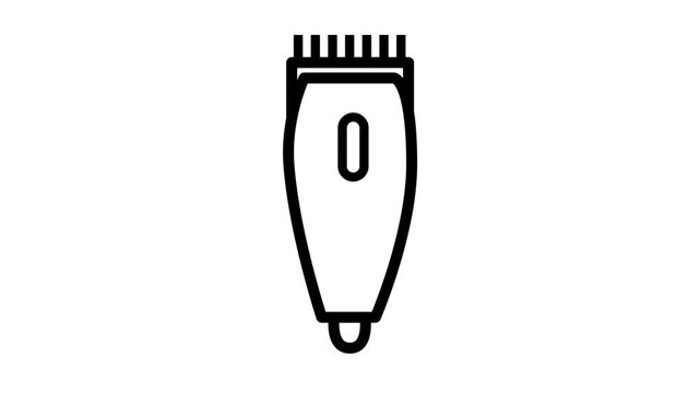Animated black line art icon of a hair clipper on a white background. Perfect for barbershop or men's grooming concepts.