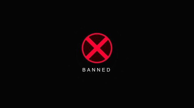 Banned logo with red crossed circle on black background