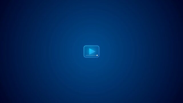 Blue gradient background with glowing play icon in rounded square
