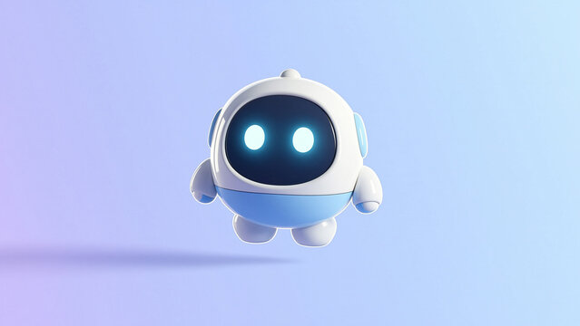 Cute kawaii AI robot character floating on pastel background, 3d render