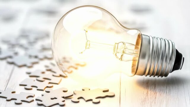 Light bulb and puzzle pieces representing innovation and problem solving