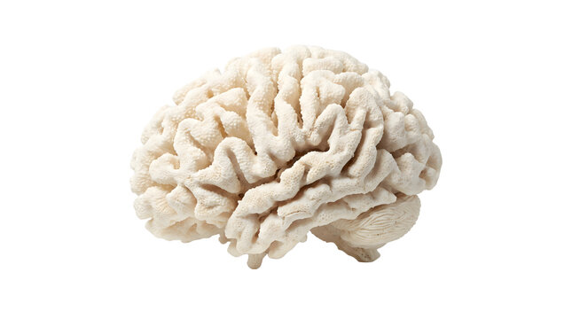 Detailed brain coral specimen on black background marine invertebrate close up photography