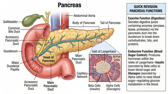 Anatomy of the Human Pancreas and Islets of Langerhans Diagram
