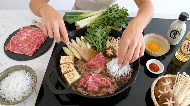 Top View of Cook Assembling Authentic Japanese Shoyu Ramen with Chashu Pork. Japanese Gastronomy and Asian Culinary Preparation Banner with Copy Space