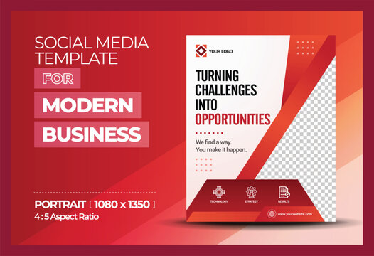 Red Corporate Business Opportunities and Strategy Flyer Template and Portrait Social Media Post Ads.