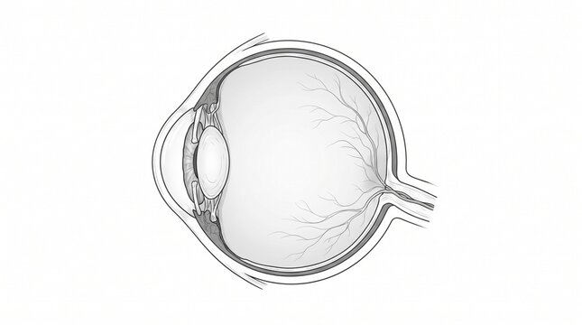 Anatomical cross section diagram of a human eye showing internal structures like the retina lens cornea and optic nerve for medical education