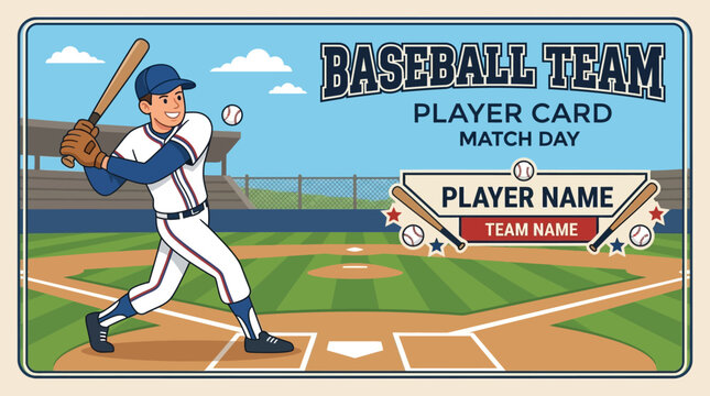 Retro Baseball Player Card Template For Match Day And Team Promotion