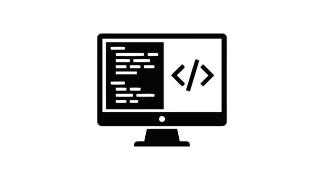 Vector illustration of computer monitor with coding software icon on a transparent background