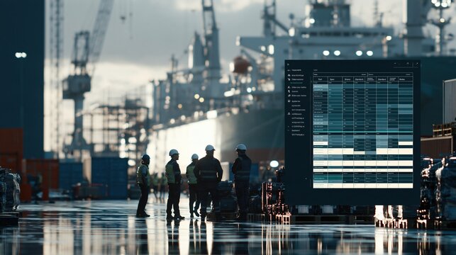 Industrial port logistics and maritime shipping operations management with digital planning dashboard