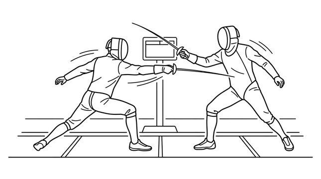 Dynamic Fencing Duel Action Line Art Illustration
