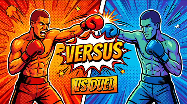 Dynamic Boxing Match Showdown Vibrant Comic Style