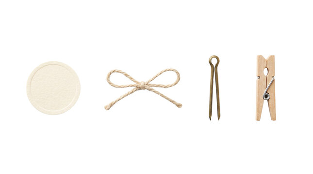 round tag twine bow brass fastener clothespin isolated on transparent background png