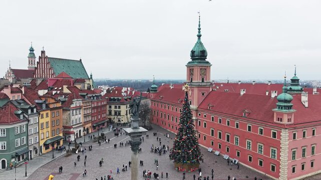Warsaw Royal Castle Square Christmas: Sigismund Column, Festive Tree