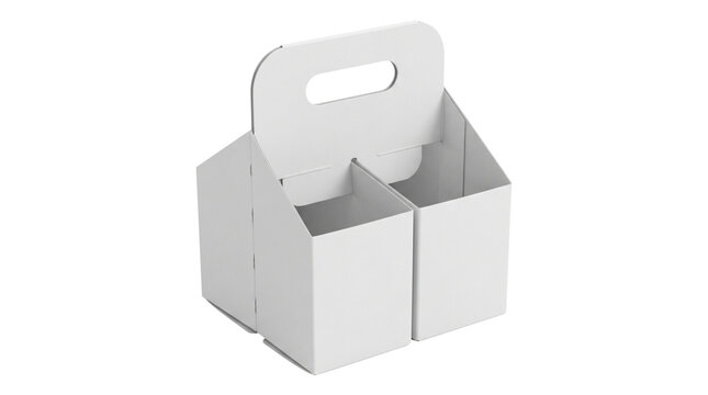 Blank white cardboard 4-pack bottle carrier mockup isolated on transparent background png