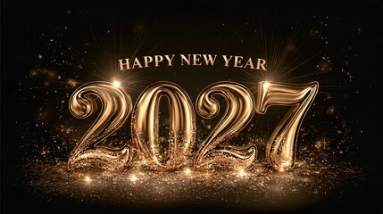 Naklejka premium Elegant Golden 2027 New Year Celebration with Sparkles and Confetti