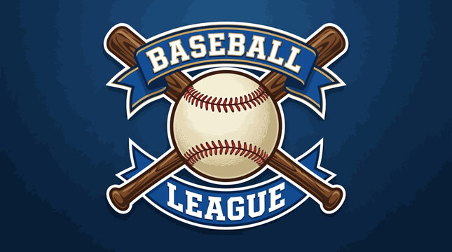 Baseball League Emblem With Crossed Bats And Ball Graphic Design